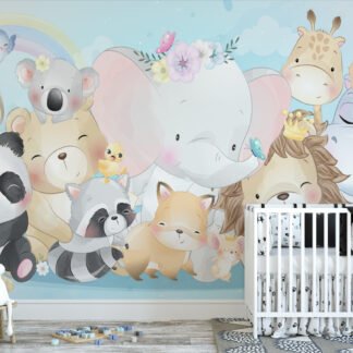 Sevimli Pastel Hayvanlar Çocuk Odası Duvar Kağıdı Bebek Odası Duvar Kağıtları