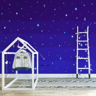 Pixel Art Yıldızlarla Gece Gökyüzü Duvar Kağıdı, Minimalist Piksel Yıldız Alanı 3D Duvar Posteri Çocuk Odası Duvar Kağıtları