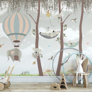 Sevimli Ağaçlar ve Koalalar Çocuk Odası Duvar Kağıdı Bebek Odası Duvar Kağıtları