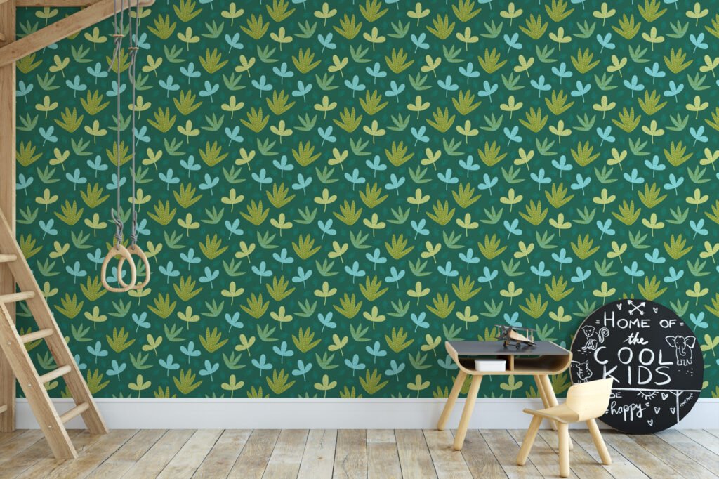 Soyut Yeşil Yaprak Şekilleri Duvar Kağıdı, Yaprak Deseni 3D Duvar Posteri Yaprak Desenli Duvar Kağıtları 3