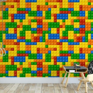 Renkli Blok Oyunları Oyun Odası Duvar Kağıdı, Yaratıcı Geometrik Çocuk Odası 3D Duvar Posteri Bebek Odası Duvar Kağıtları