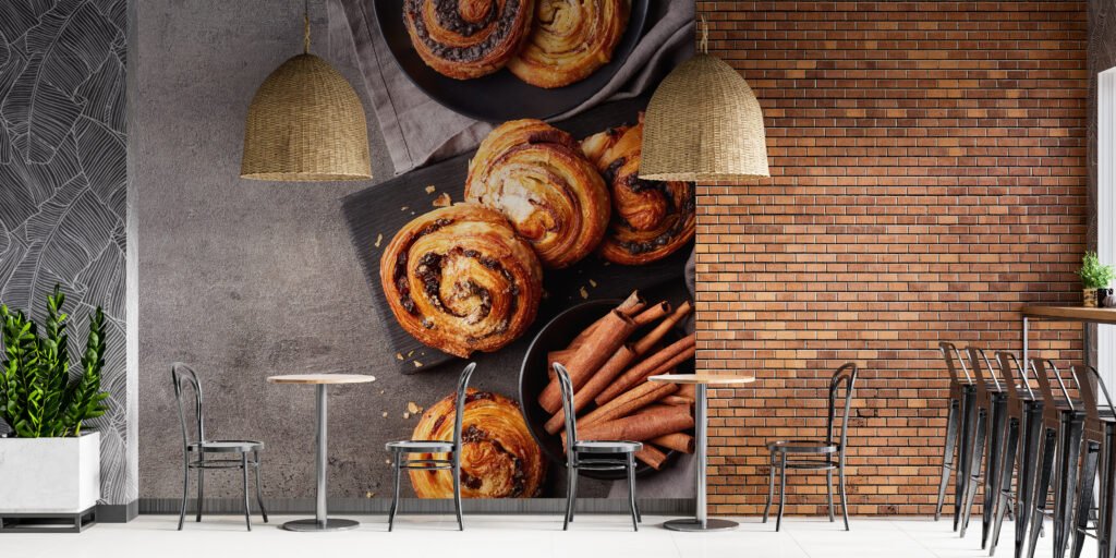Tarçınlı Cinnabon Kruvasanı Fırın Duvar Kağıdı Tatlı Pastane Duvar Posteri Cafe & Restoran & Pastane Duvar Kağıtları 4